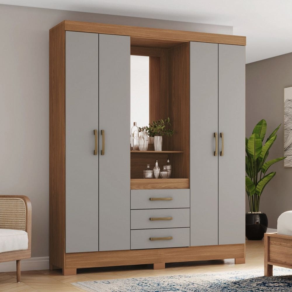 Guarda Roupa Casal com Espelho 4 Portas 3 Gavetas B24 Henn