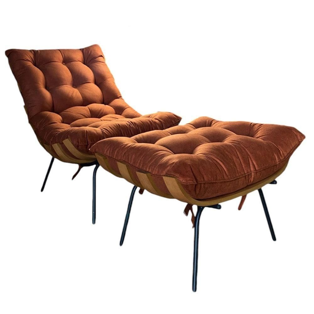 Kit Poltrona E Puff Costela Veludo Terracota - In9 Decor