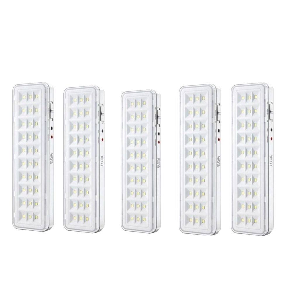 Kit Iluminação de Emergência Com 30 Leds 2w Bivolt Branco Frio Elgin - 5 Unidades