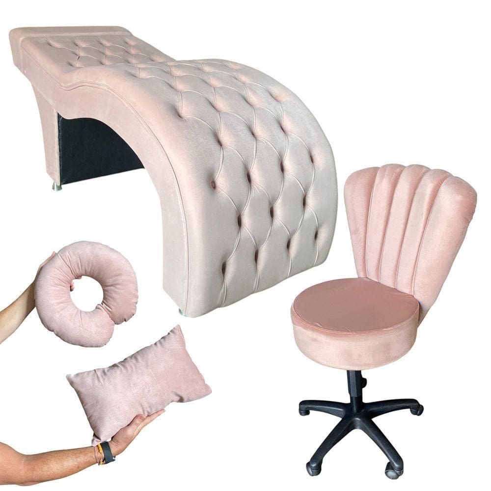 Kit Maca M1 60 + Mocho Pétala + Kit Almofadas Veludo Rose Gold Claro - In9 Decor