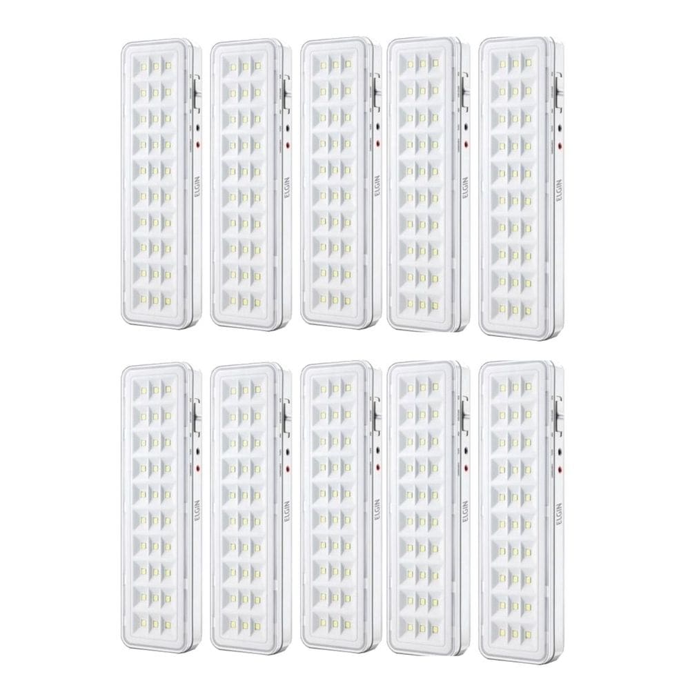 Kit Iluminação de Emergência Com 30 Leds 2W Bivolt Branco Frio Elgin - 10 Unidades