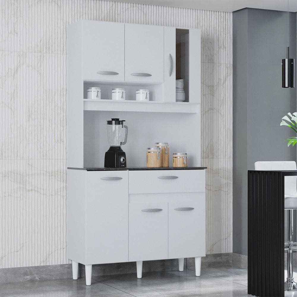 Cozinha Compacta 6 Portas com Vidro 1 Gaveta Coral Poquema