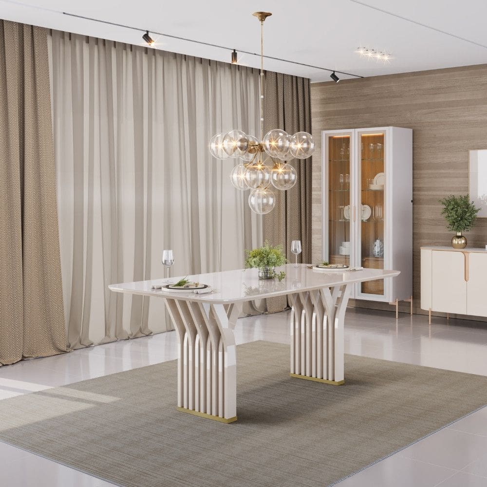 Mesa de Jantar 170cm Tampo de Vidro Yara DJ Móveis