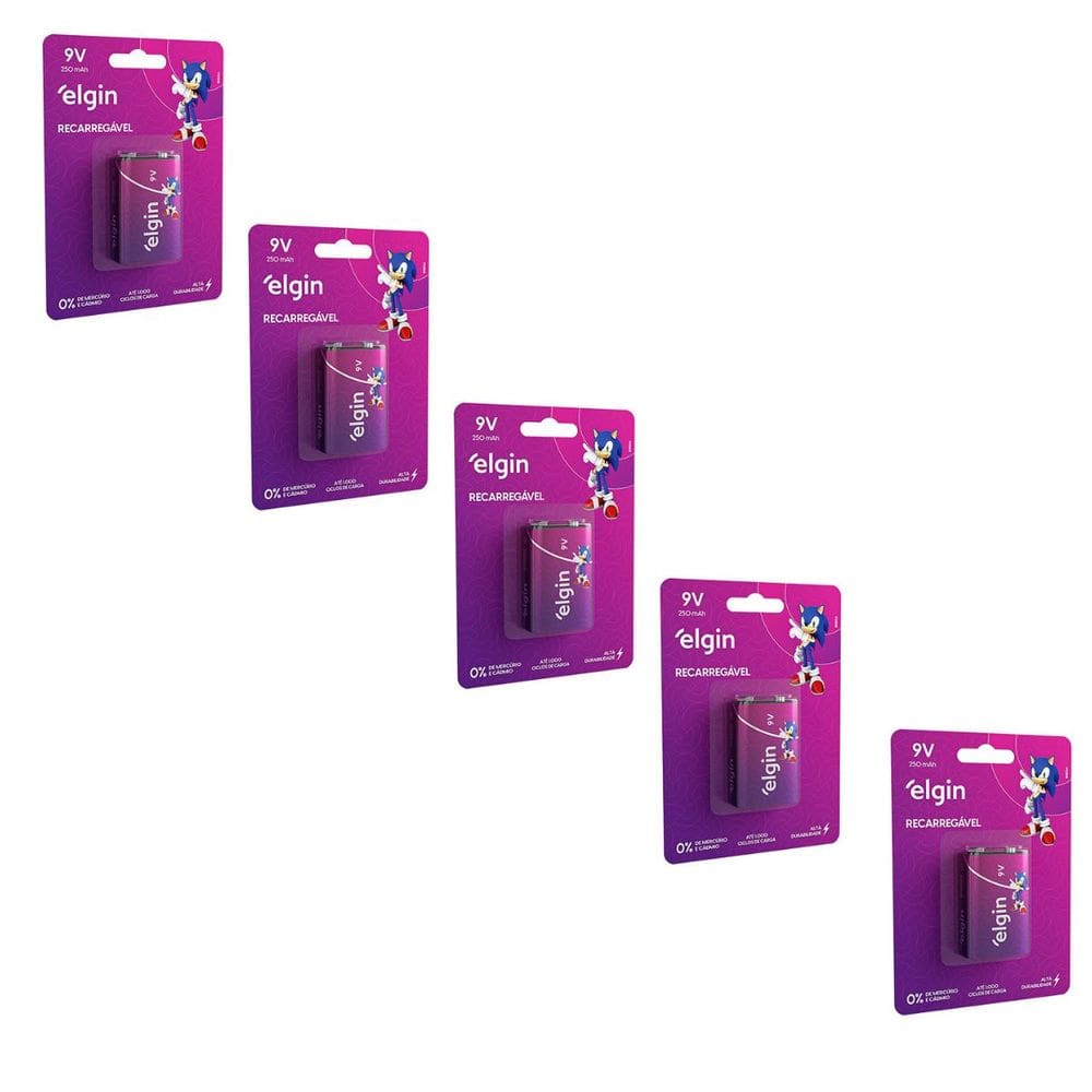 Kit Com 5 Cartelas De Baterias Recarregaveis 9v 250 Mah 82215 Elgin