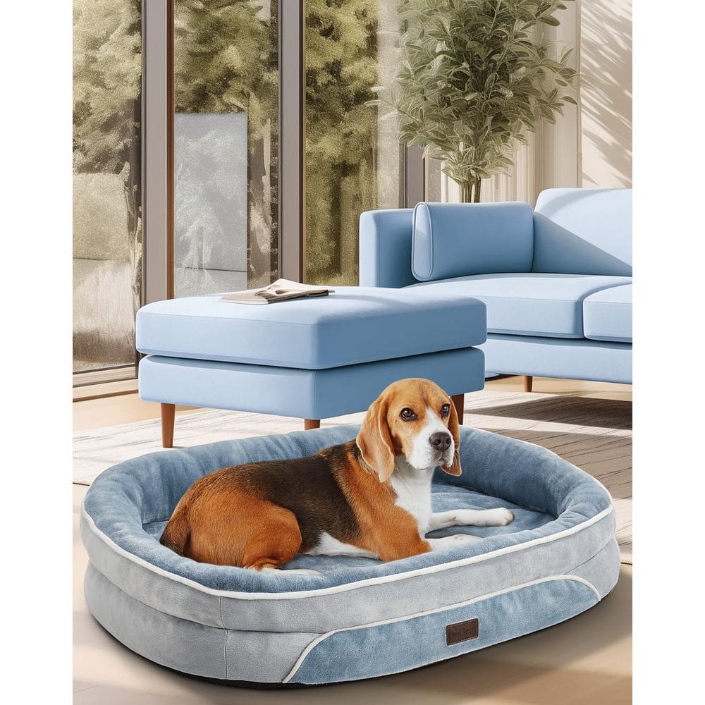 Sofá ortopédico para cães Ohgeni Large Lavado em Azul com Capa