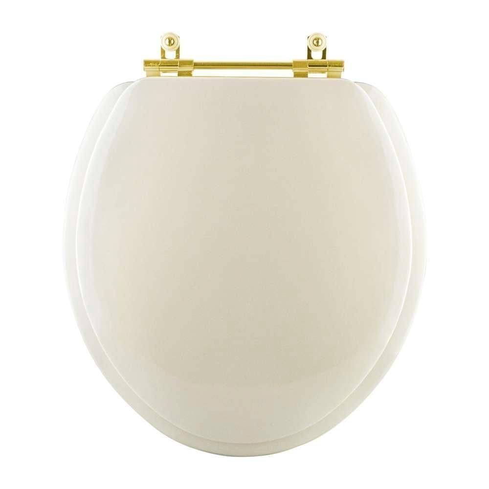 Assento Sanitario Almofadado Convencional Oval Universal Areia Com Ferragem Dourada