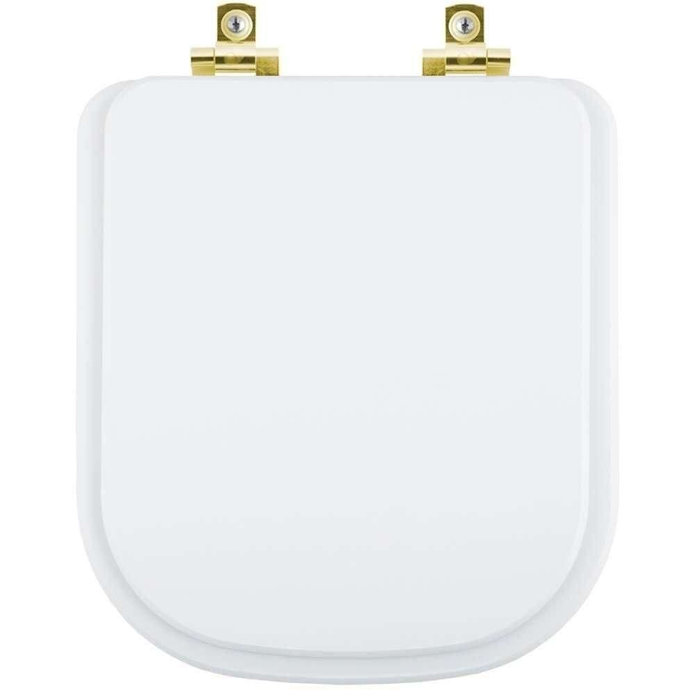 Assento Sanitário Com Amortecedor Misti Branco Para Vaso Icasa Com Ferragem Dourada