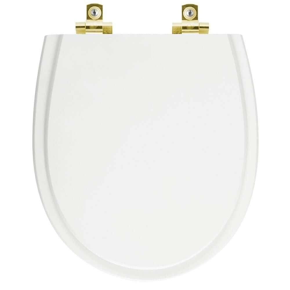 Assento Sanitário Soft Close Polo Branco Para Vaso Hervy Com Ferragem Dourada