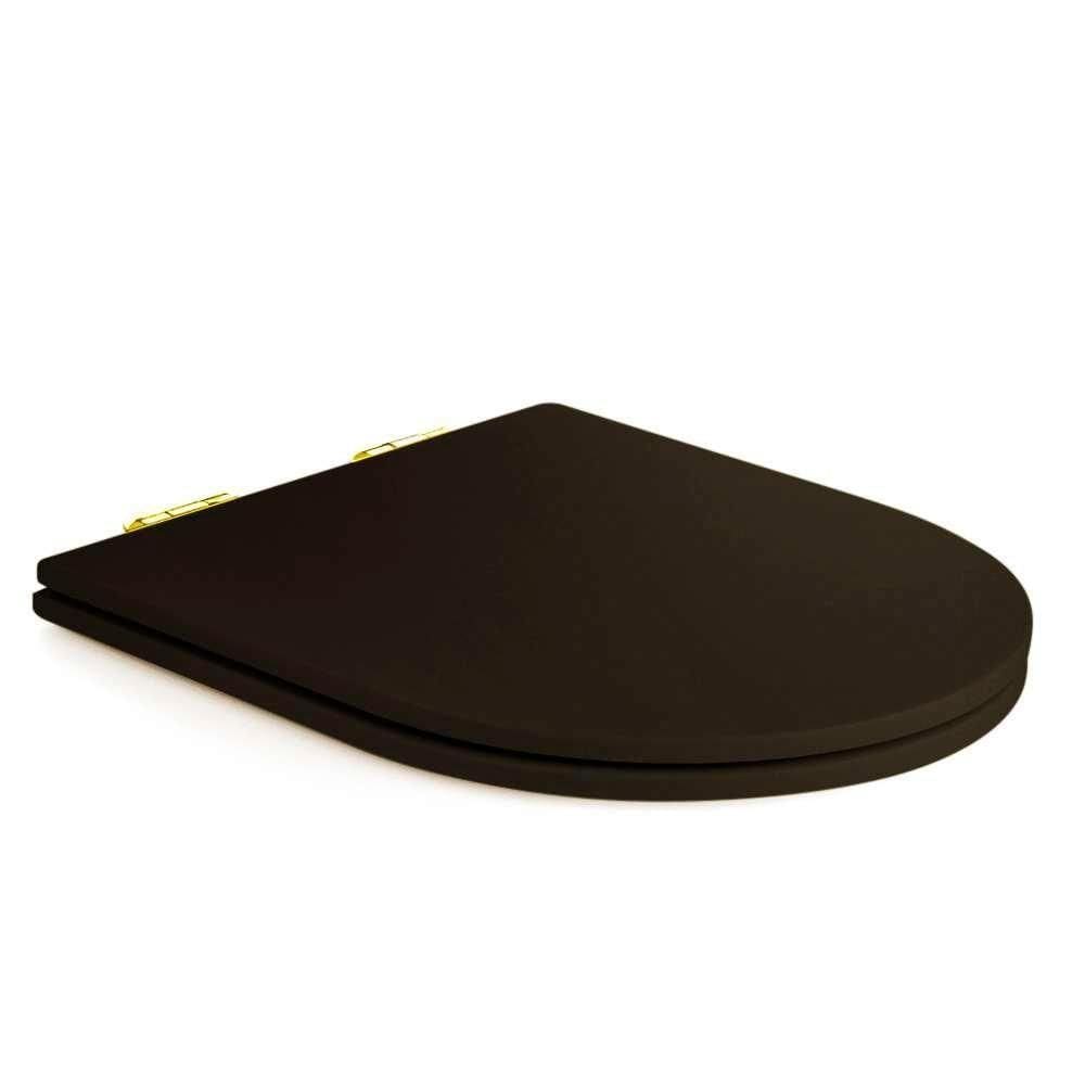 Assento Poliester Soft Close Carrara Marrom Fosco Para Vaso Deca Com Ferragem Dourada