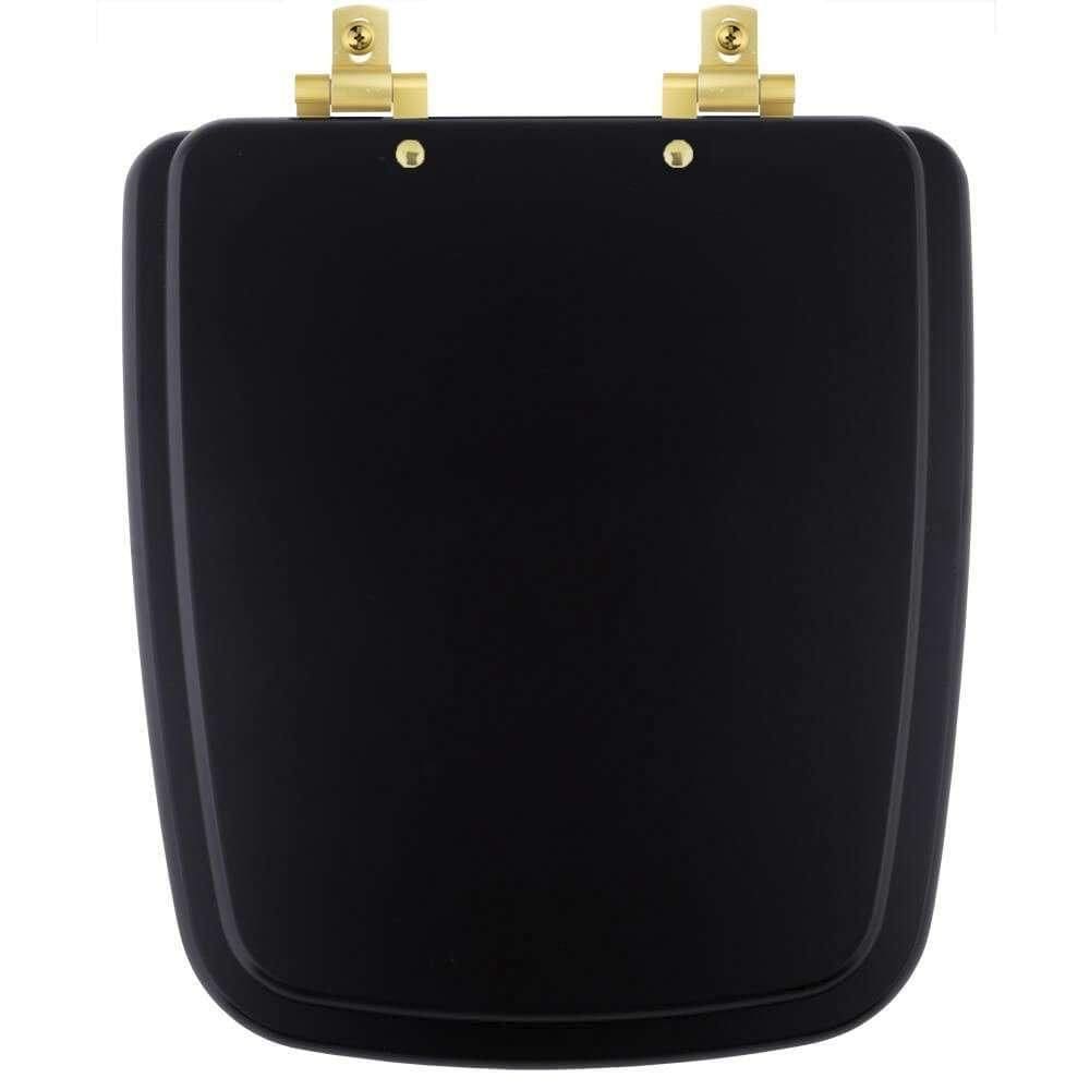 Tampa De Vaso Mdf Com Amortecedor Boss Matte Black Para Bacia Incepa Com Ferragem Dourada