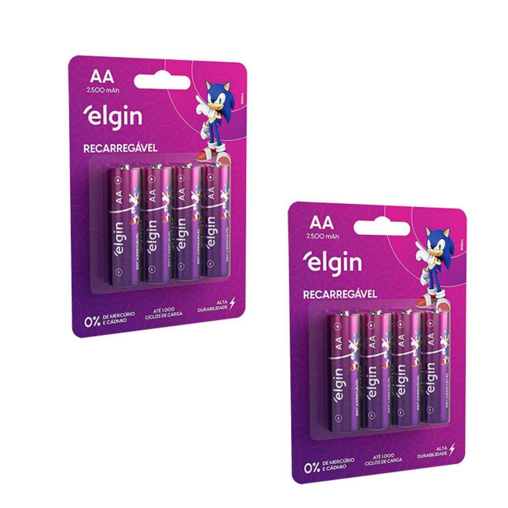 Kit Com 2 Cartelas De Pilhas Recarregaveis Aa 2500mah C/4 Elgin 82173