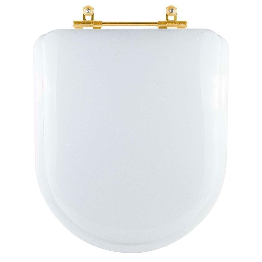 Assento Sanitário Almofadado Carrara Branco Para Vaso Deca Com Ferragem Dourada