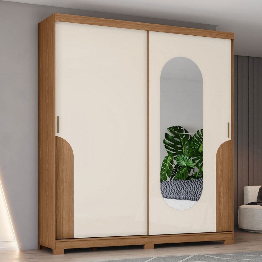 Guarda-Roupa Casal Talles 2 Portas 3 Gavetas com Espelho Natural/Off White - Henn