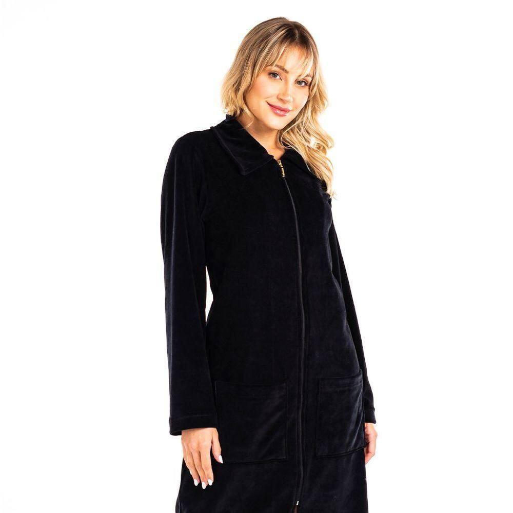 Roupão De Ziper Vairelli Diana Preto Tamanho Gg