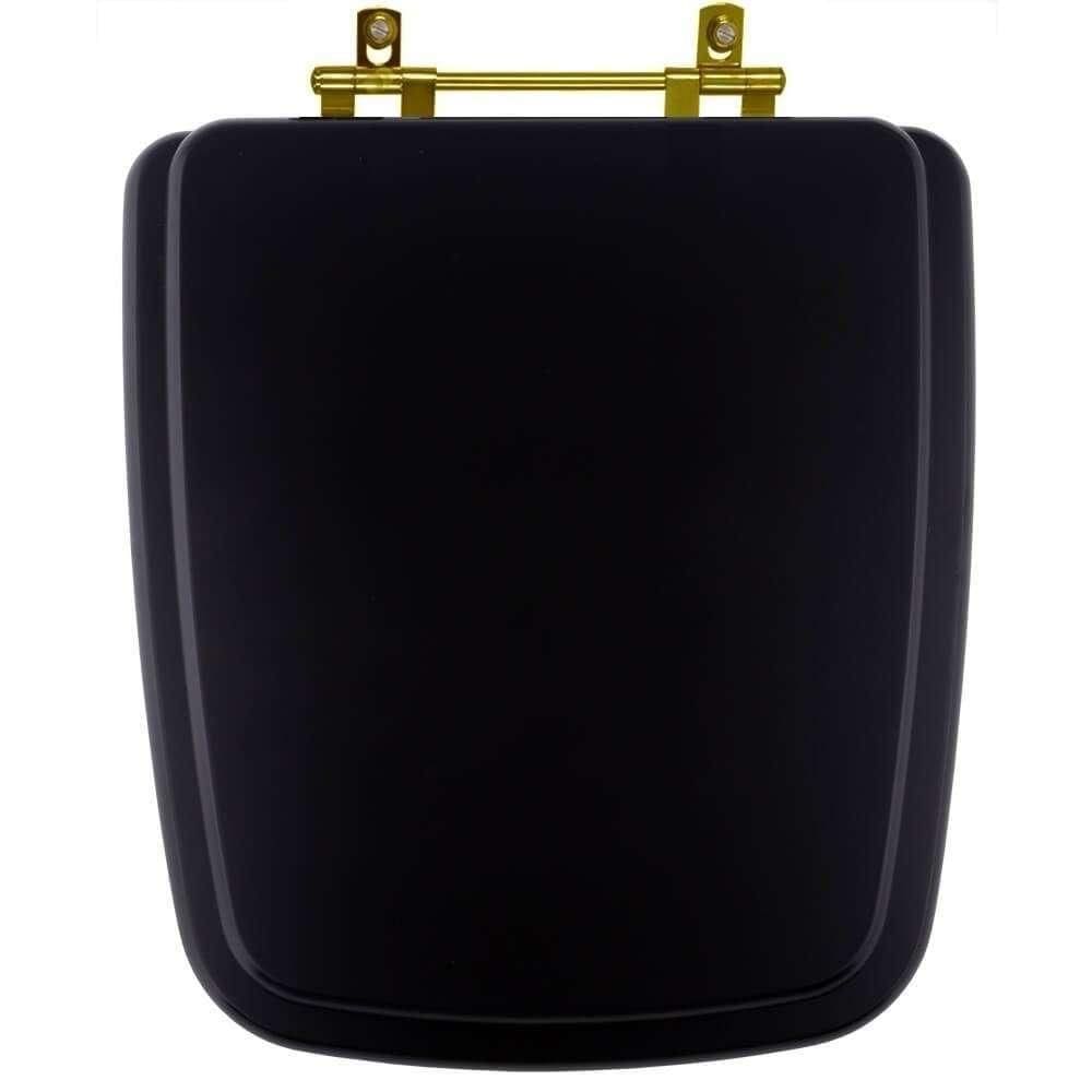 Assento Sanitário Poliéster Boss Matte Black Para Vaso Incepa Com Ferragem Dourada