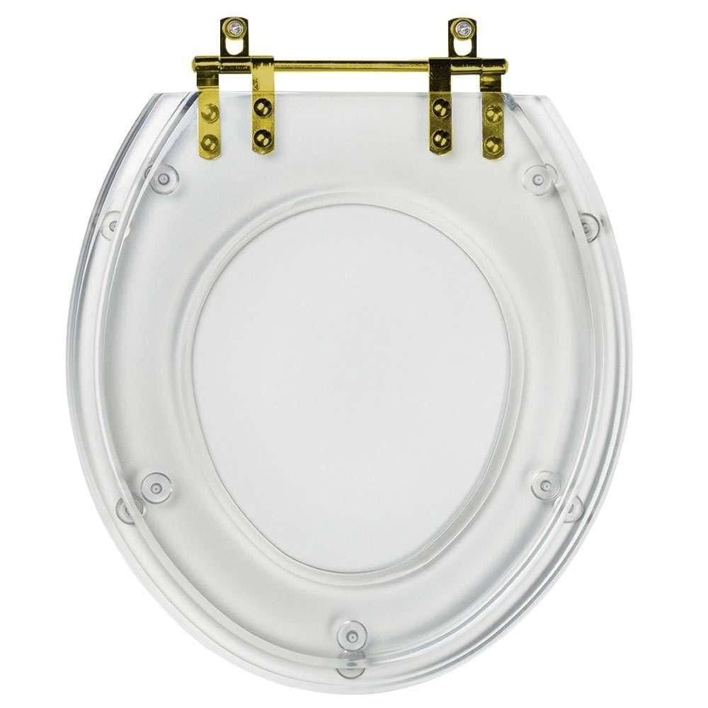Assento Sanitario Poliéster Convencional Universal Oval Transparente Com Ferragem Dourada
