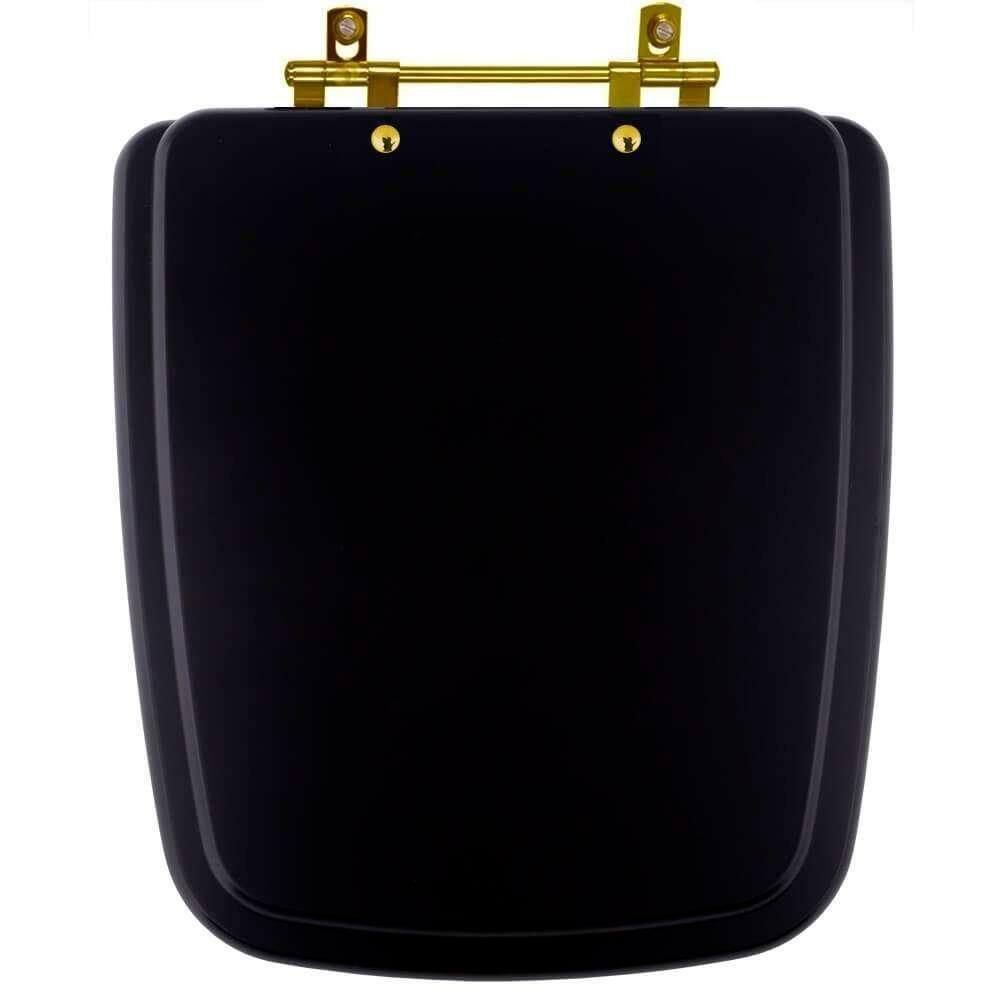 Assento Sanitário Boss Matte Black Para Vaso Incepa Com Ferragem Dourada