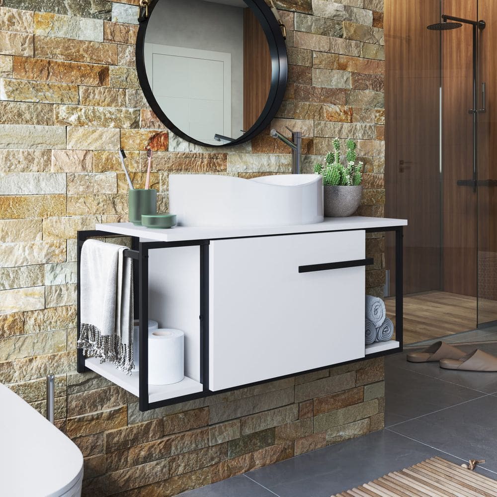 Balcão Suspenso de Banheiro com Cuba Berlin Branca 80cm P1019 Branco