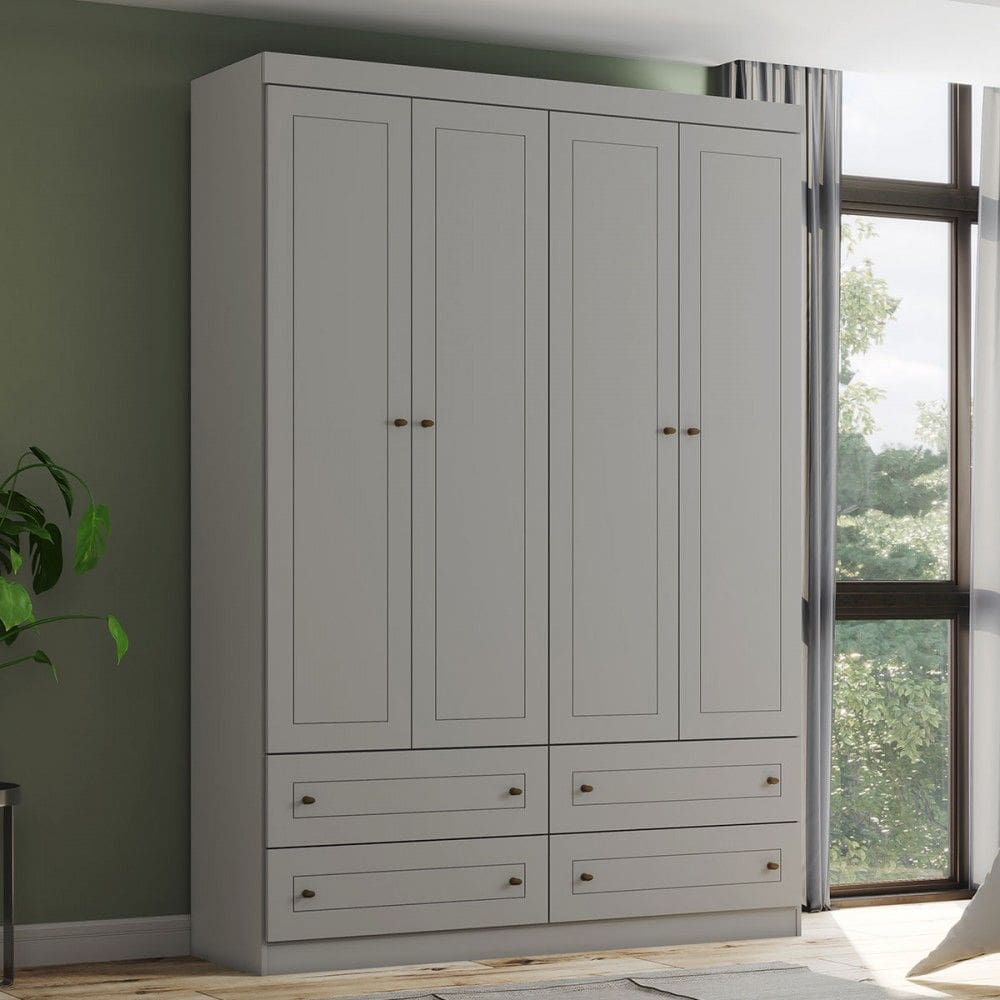 Guarda-Roupa Solteiro Americano 4 Portas 4 Gavetas Cinza - Henn