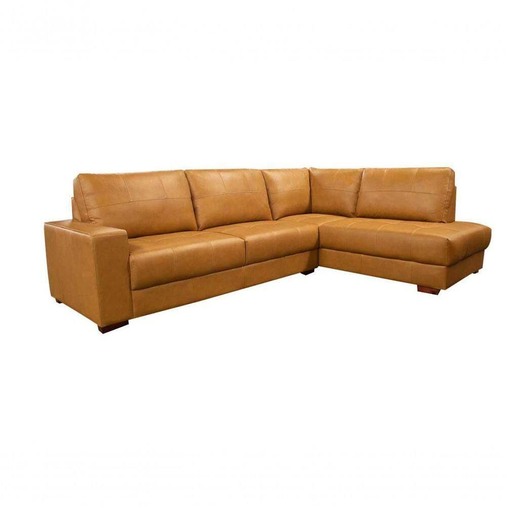 Sofá De Couro Canto Marrocos 3 Lugares Com Chaise Direita Caramelo - Mempra Design
