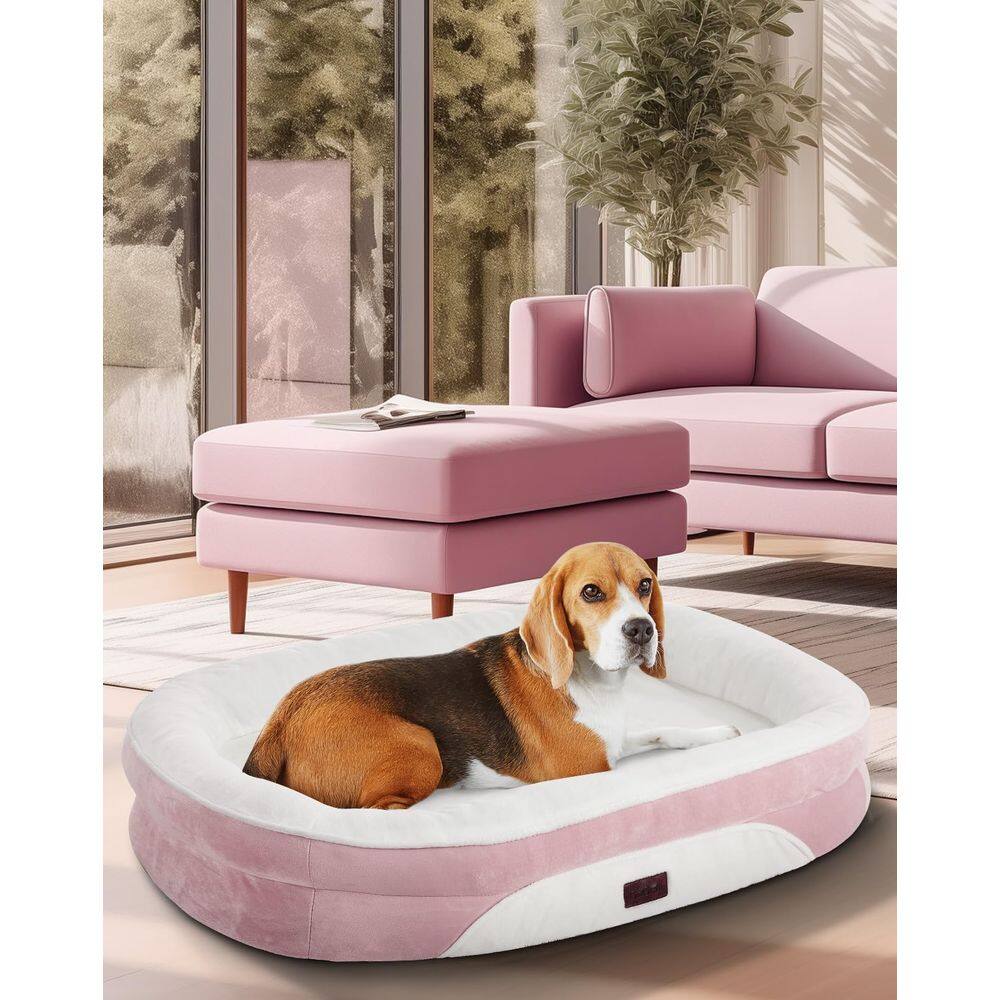 Sofá ortopédico para cães Ohgeni Large Pet Bed 35 cm com capa rosa