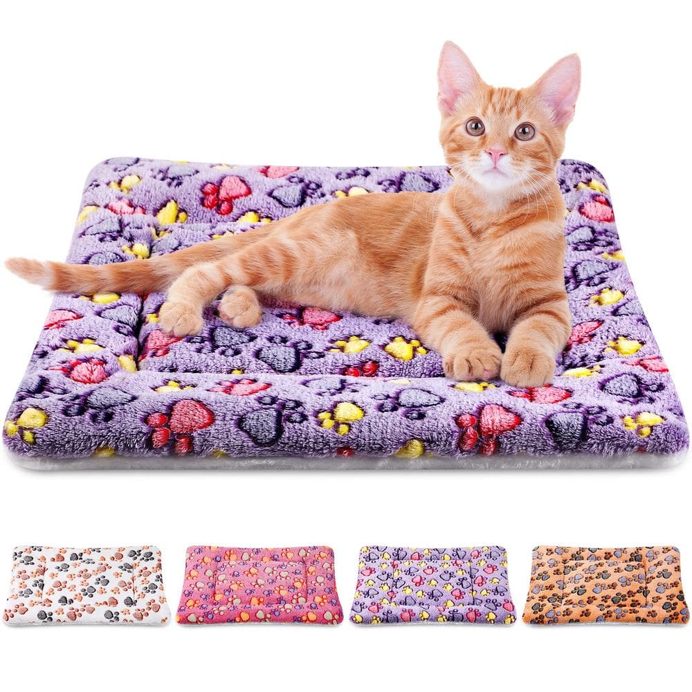 Tapete de cama para animais de estimação, pacote com 4, lã reversível ultramacia para animais pequenos