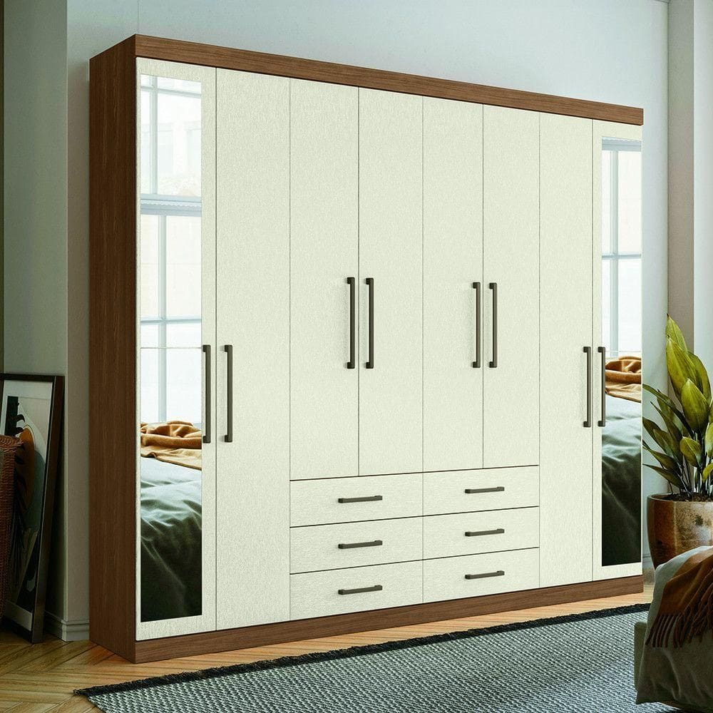 Guarda Roupa 8 Portas E 6 GavetasCom EspelhoHavana Master Santos Andirá Jatoba/areia