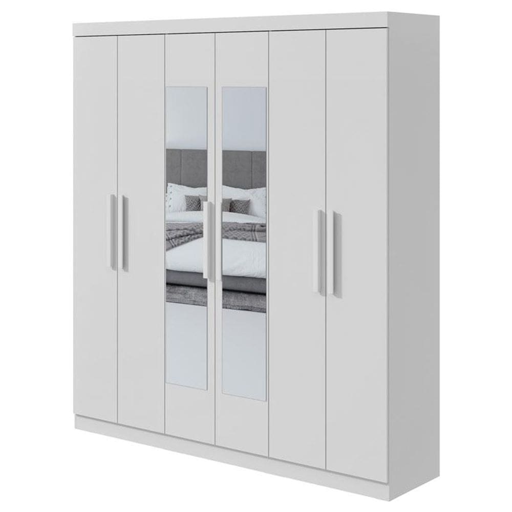 Guarda Roupa Solteiro Jazz 6 Portas Branco Brilho com Espelho – Lopas