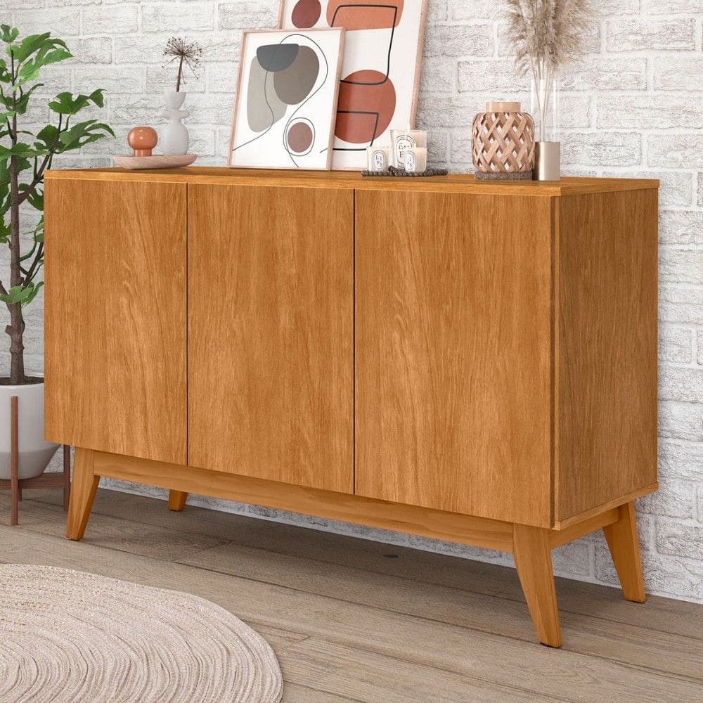 Aparador Buffet Sátira 3 Portas 2 Prateleiras Natural - Pnr Móveis