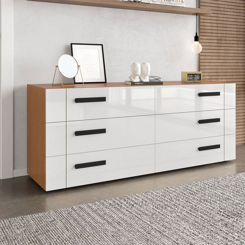 Cômoda Lisboa 6 Gavetas Freijó/Branco - Politorno