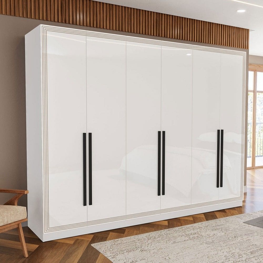 Guarda-Roupa Casal Valência 6 Portas 4 Gavetas Branco - Politorno