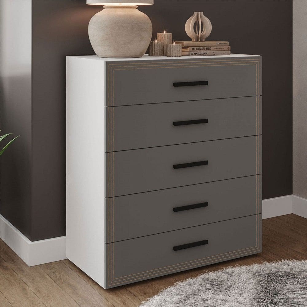 Cômoda Valência 5 Gavetas Branco/Cinza - Politorno