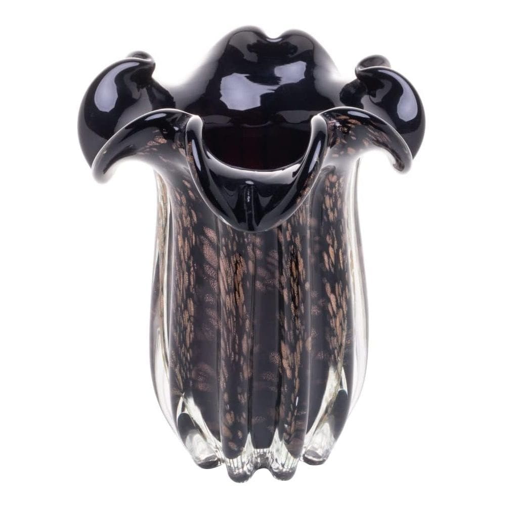 Vaso Decorativo de Vidro Murano Italy Preto e Rosé 24x19cm Wolff