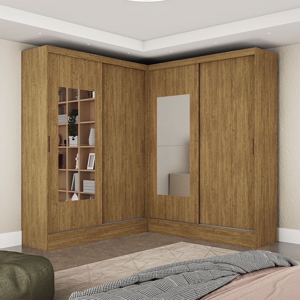 Closet Casal Duplo Belém 4 Portas com Espelho 4 Gavetas Carioca Móveis