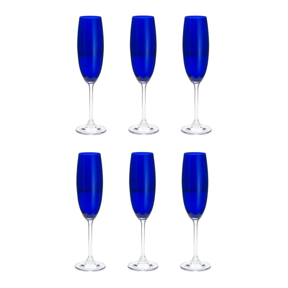 Cj 6 Taças de Cristal P/Champagne Colibri Cobalto 220ml Bohemia