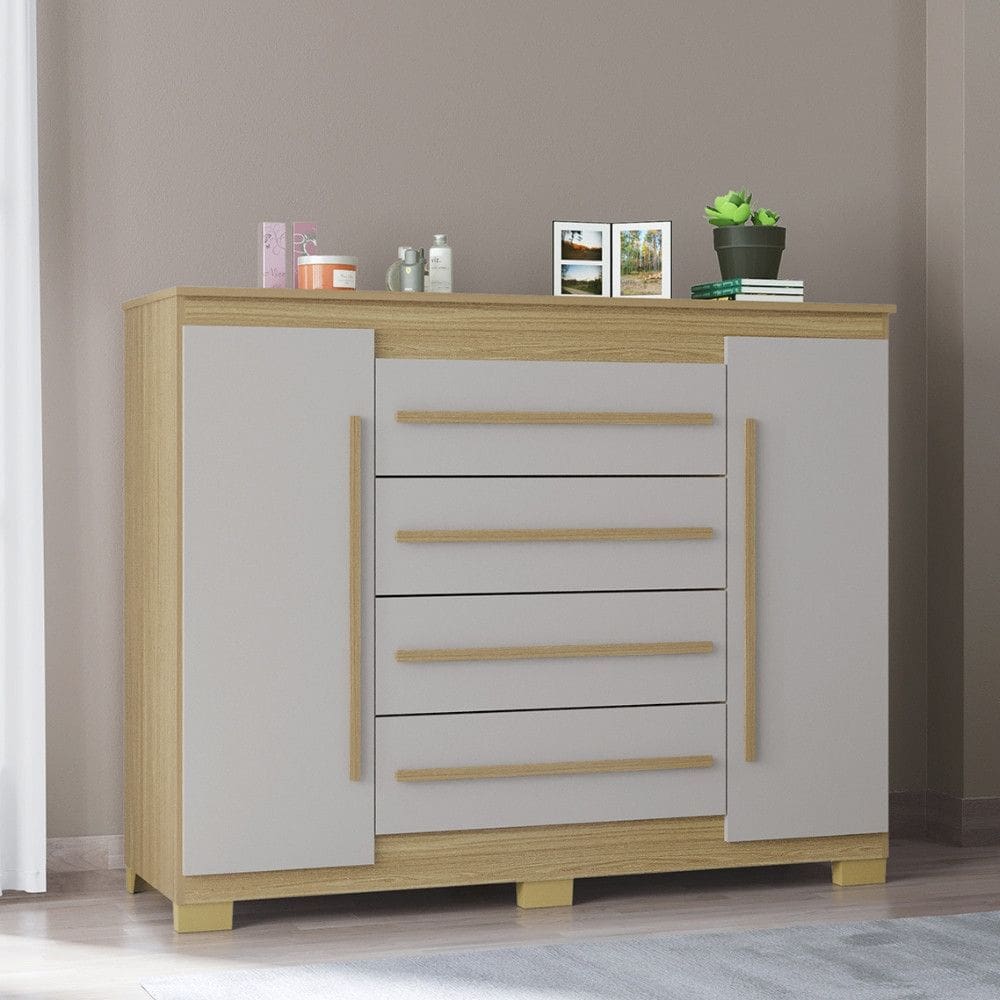 Cômoda 4 Gavetas 2 Portas com Pés Valência Poquema