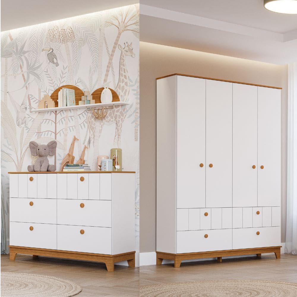 Quarto Infantil com Guarda Roupa e Cômoda MDF Liza Permobili
