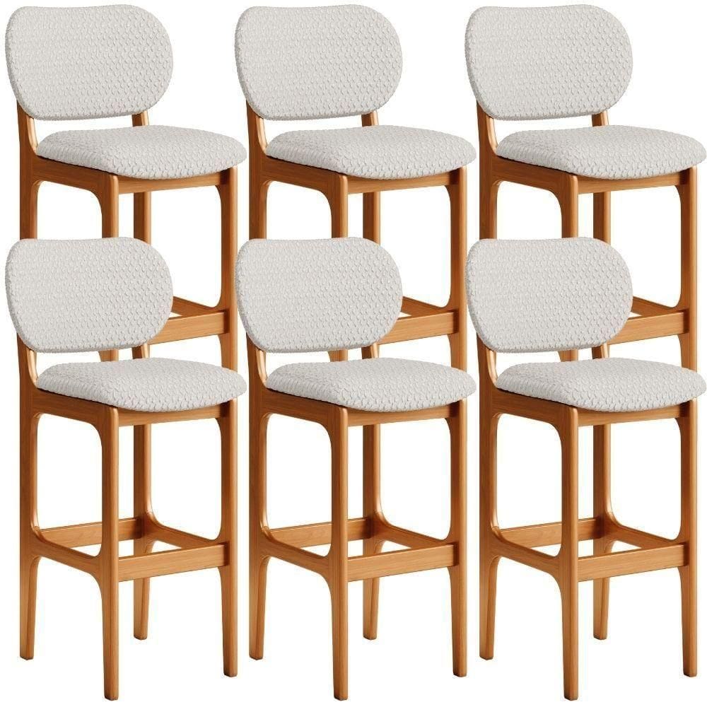 Kit 06 Banquetas Alta Bar Cozinha Sala Jantar Fixa Betta L02 Imbuia Bouclê Cru - Lyam Decor