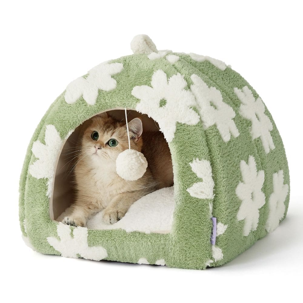 Camas para gatos LE SURE Cute 2 em 1, caverna para gatos de interior, verde