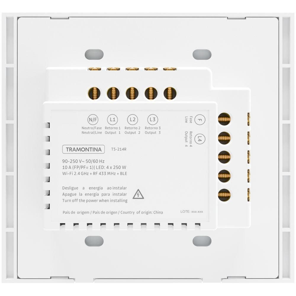 Interruptor Touch Smart 4x4 Tramontina Branco Com 4 Canais