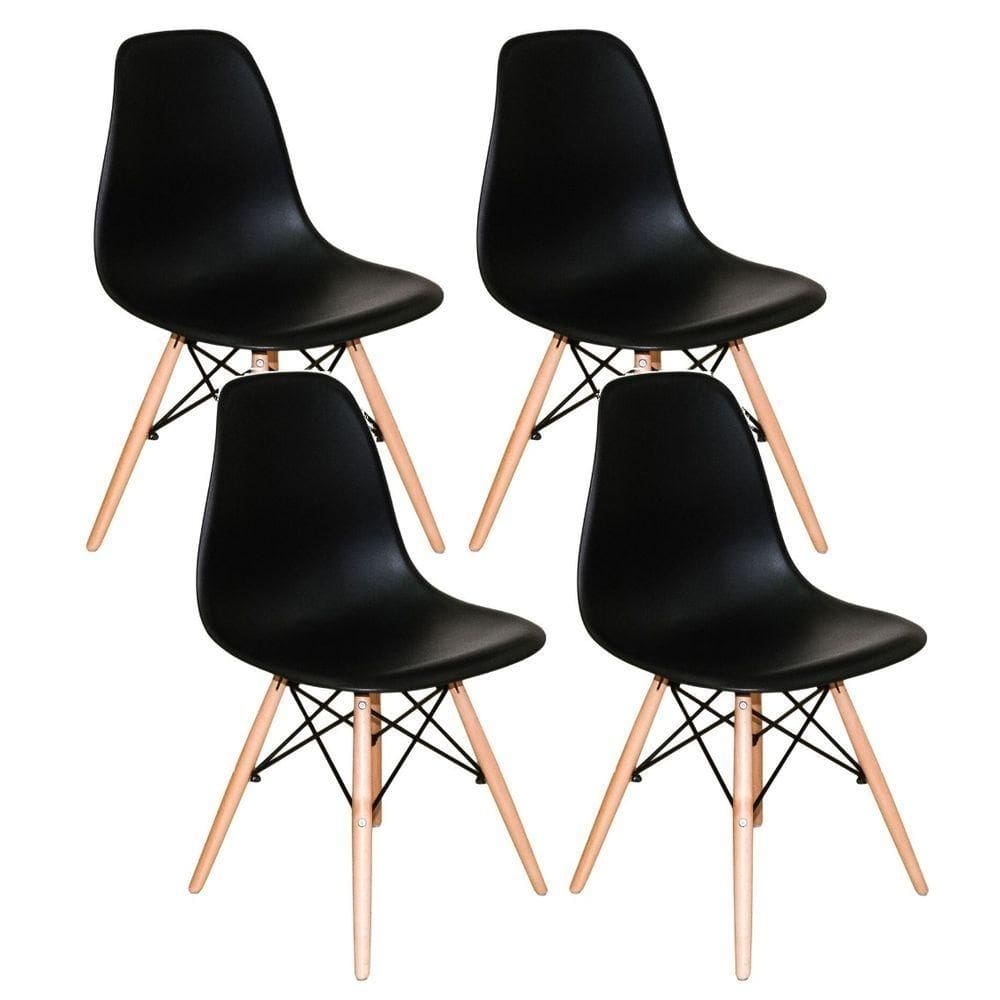 Conjunto 4 Cadeiras Concha Sala Jantar Cozinha Eiffel Pé Palito Preto