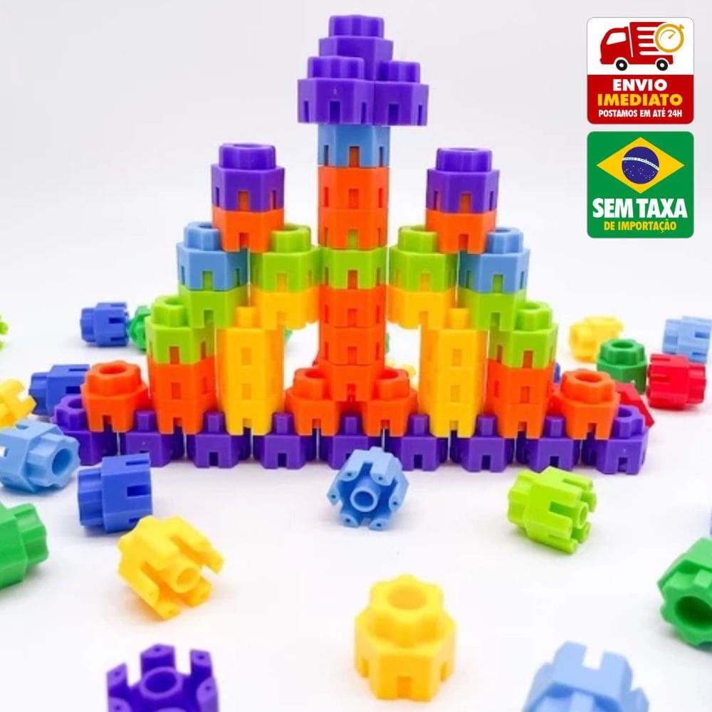 Jogo Didático Blocos de Montar 50 Peças Colorido Brinquedo Educativo Didático Infantil