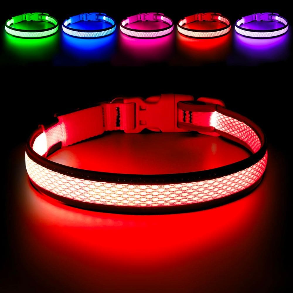 Coleira LED para cães Flashseen USB recarregável vermelha rubi