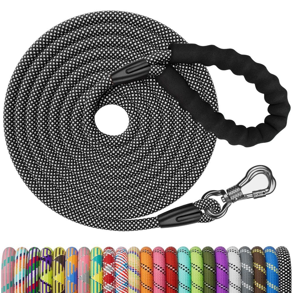 Coleira de cachorro NTR Heavy Duty 9m preta reflexiva para todos os cães