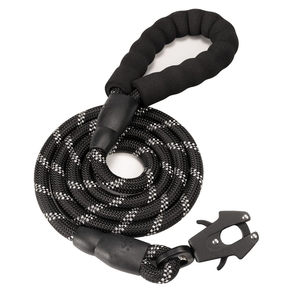 Coleira para cães GEIT Heavy Duty Rope reflexiva de nylon preta