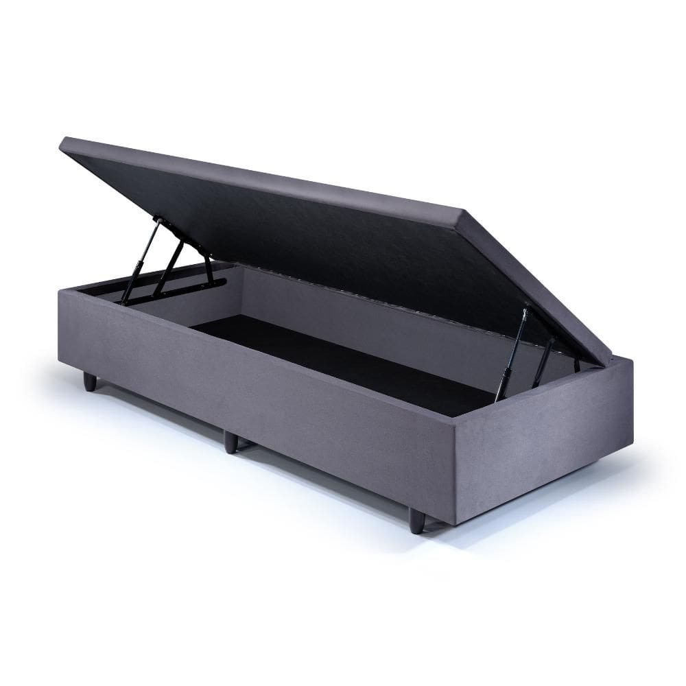 Base Box Baú Solteirinho 78x188x42cm Suede Cinza