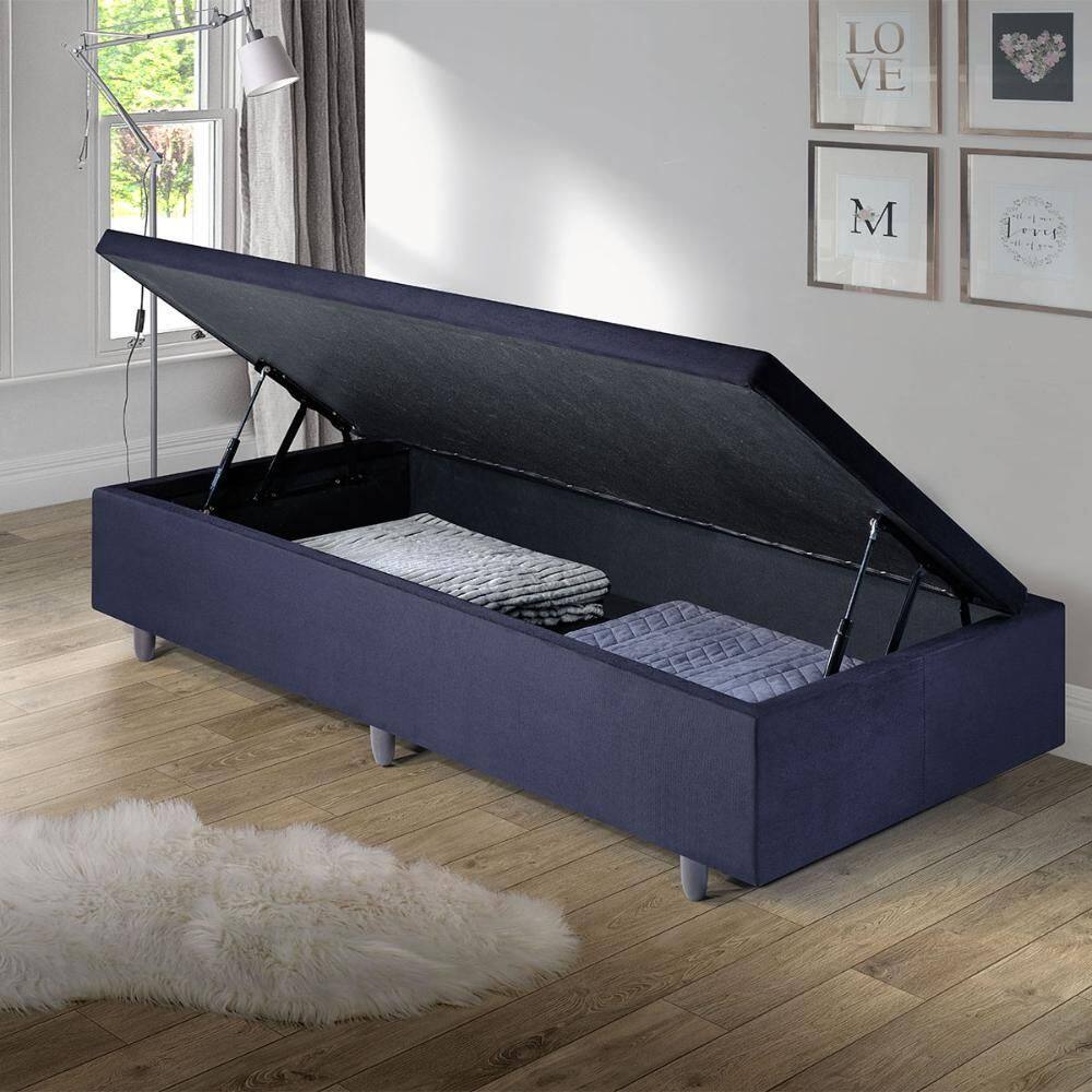 Base Box Baú Solteirinho Suede Preto 78x188x42cm