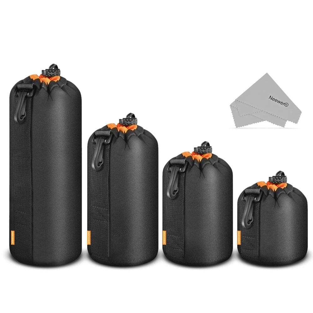 Bolsa de lente de câmera NEEWER, 4 pacotes com design de cordão laranja