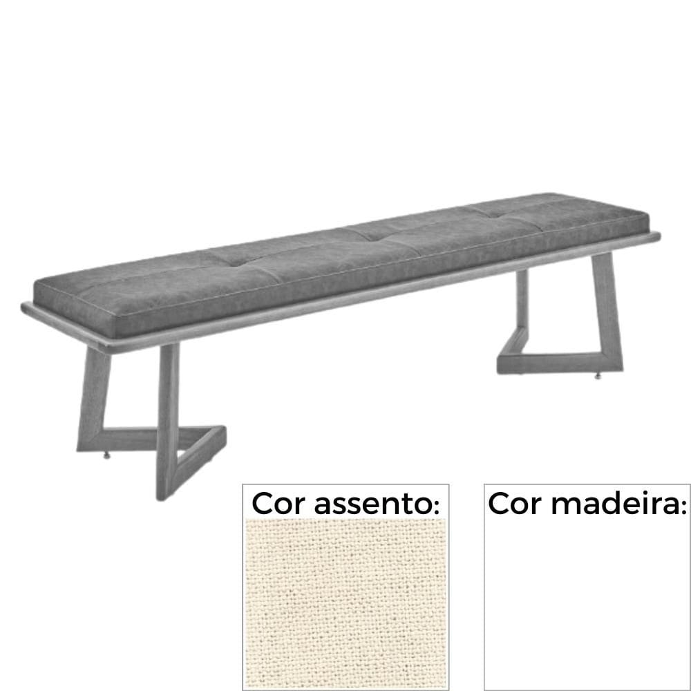 Banco MH-5347 Herval 155 cm Madeira Laca Fosca Branca Assento Estofado Bege A6