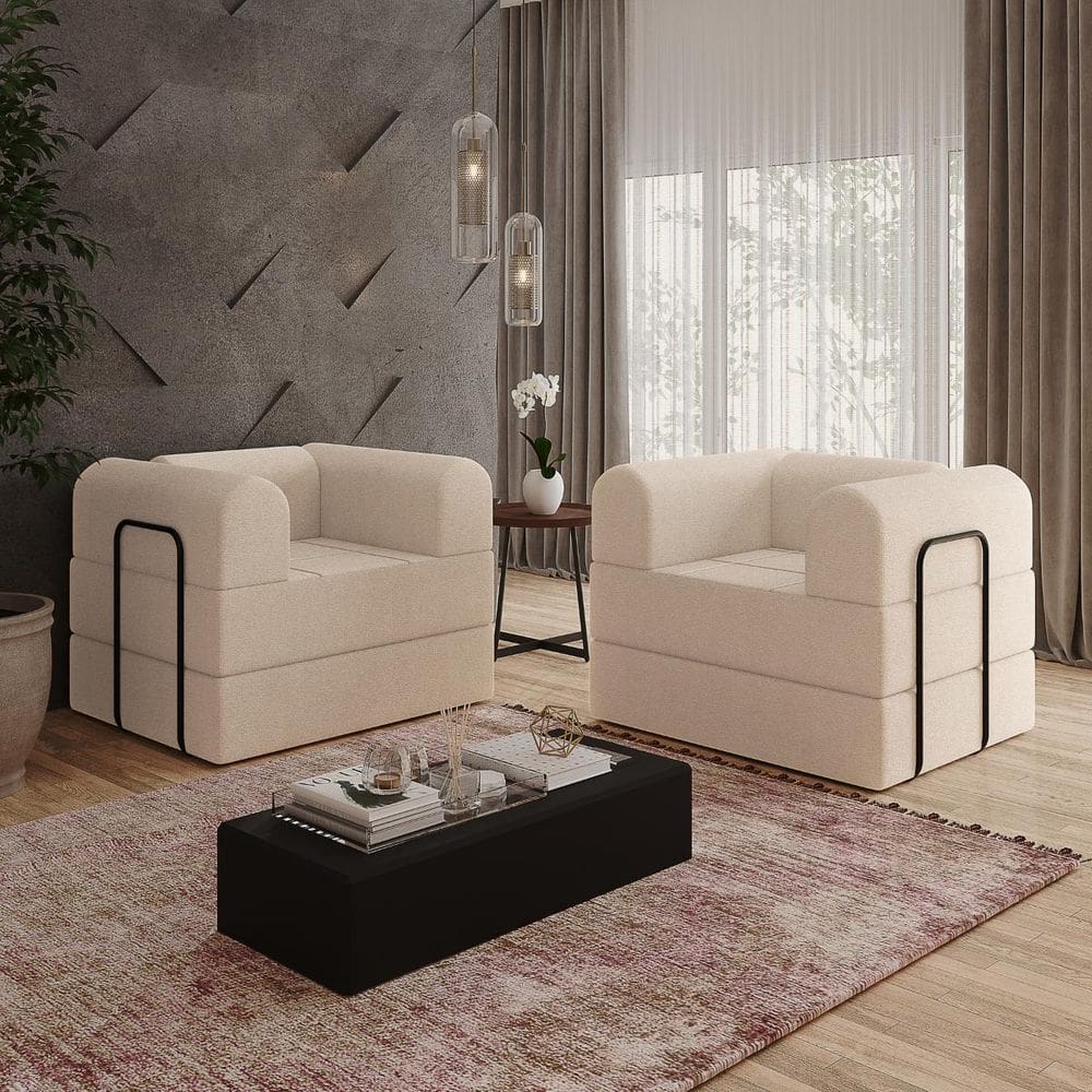 Kit Duas Poltronas Monaco Decorativa Escritorio Sala de Espera Bege